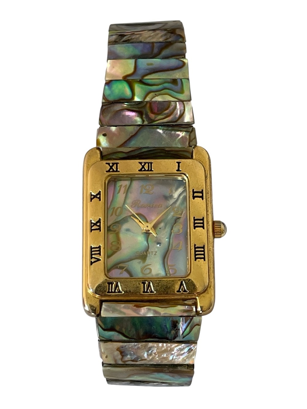 Ronica Abalone Watch Works New Battery Stretch Band